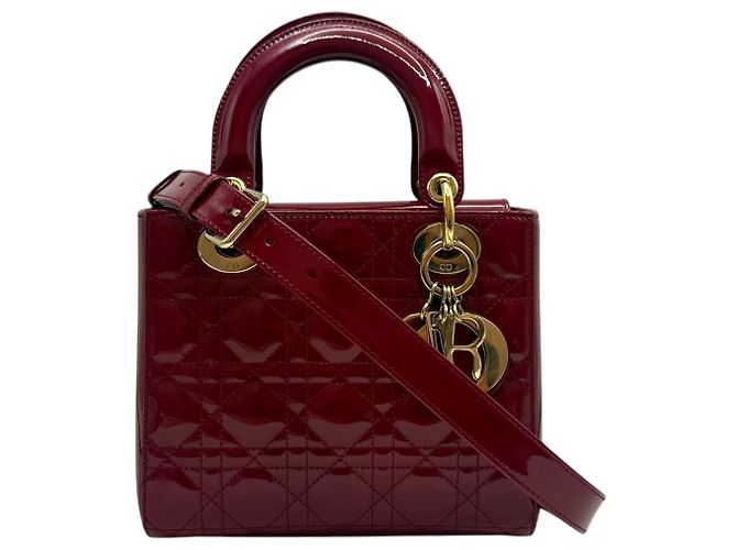 Dior Borsa tote piccola in vernice Cannage rosso ciliegia - vista 8