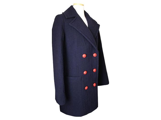 Zadig & Voltaire Marine Red Button Wool Blend Coat Blue - view 2