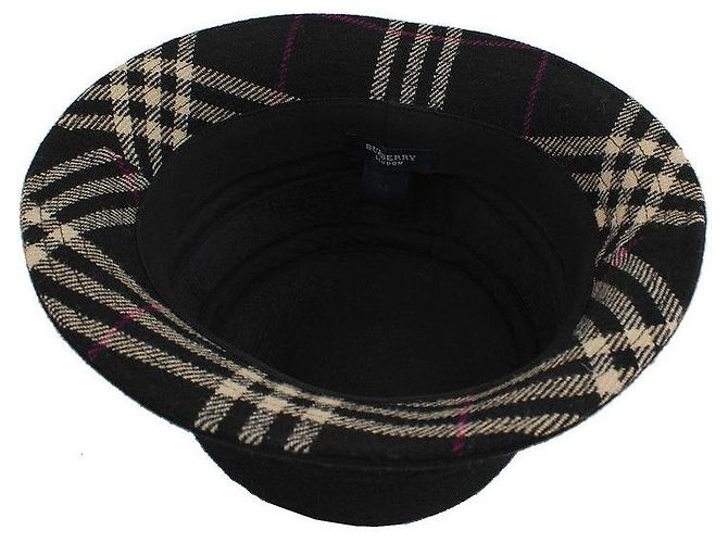 Burberry Schwarzer Wollhut mit kariertem Strickrand Mehrfarben - Ansicht 2