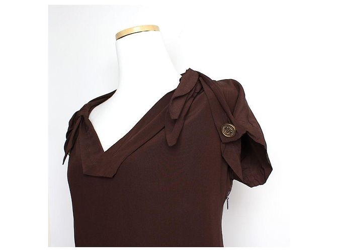Gucci Dunkelbraunes Seidenkleid mit V-Ausschnitt - Ansicht 4