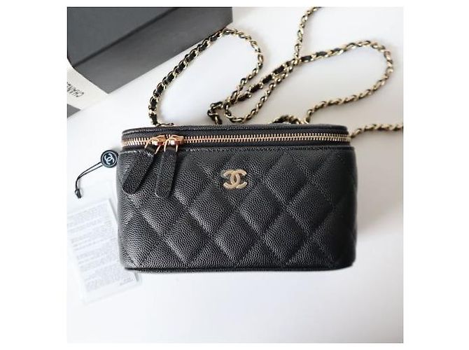 Vanity Chanel Mini bolsa cosmética rectangular en caviar negro clásico, porta tarjetas WOC - vista 7