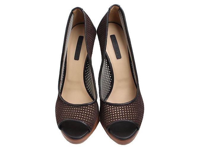 Longchamp Dunkelbraune Netz-High-Heel-Offene-Schuhe - Ansicht 2