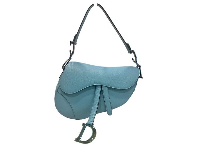 Saddle Dior Borsa a sella in pelle di vitello grana Azur Blu con tracolla - vista 2