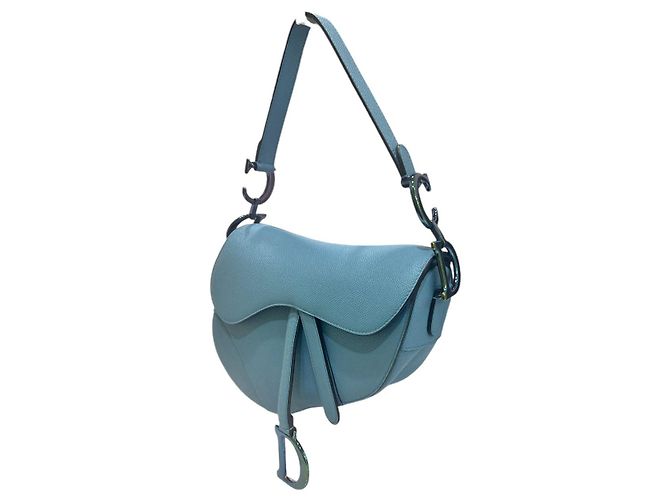 Saddle Dior Borsa a sella in pelle di vitello grana Azur Blu con tracolla - vista 3