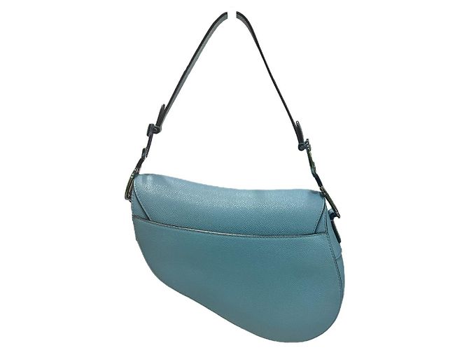 Saddle Dior Borsa a sella in pelle di vitello grana Azur Blu con tracolla - vista 4