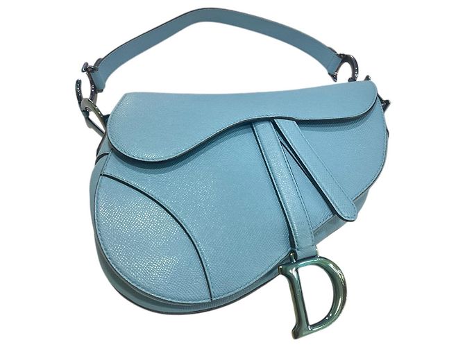 Saddle Dior Borsa a sella in pelle di vitello grana Azur Blu con tracolla - vista 5