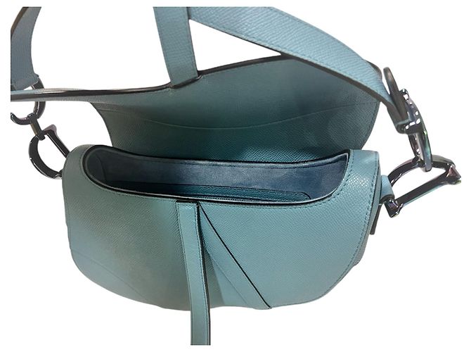 Saddle Dior Borsa a sella in pelle di vitello grana Azur Blu con tracolla - vista 6