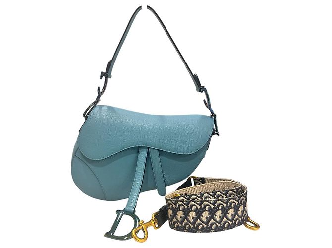 Saddle Dior Borsa a sella in pelle di vitello grana Azur Blu con tracolla - vista 8