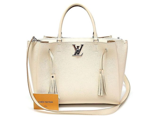 Twist Louis Vuitton Cream Beige Calfskin Silver Lockme Tote Tassel Brown - view 2