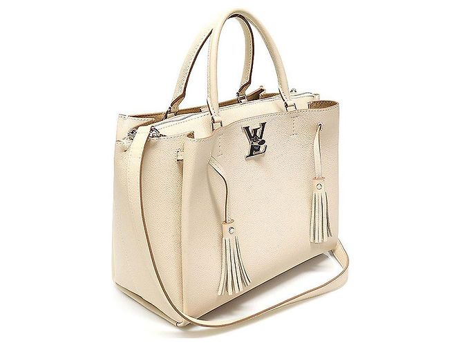 Twist Louis Vuitton Cream Beige Calfskin Silver Lockme Tote Tassel Brown - view 3