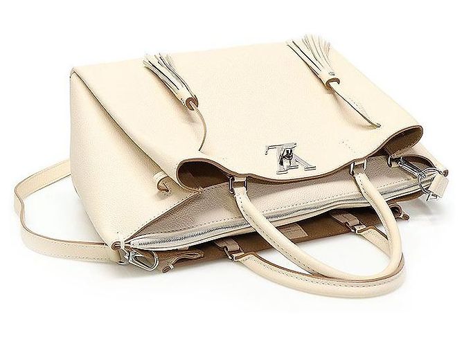Twist Louis Vuitton Cream Beige Calfskin Silver Lockme Tote Tassel Brown - view 4