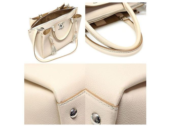 Twist Louis Vuitton Cream Beige Calfskin Silver Lockme Tote Tassel Brown - view 6