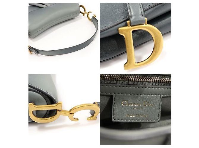 Saddle Dior Borsa a spalla media in pelle di vitello gradiente blu grigio - vista 7