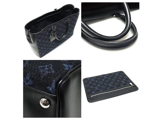 Louis Vuitton Borsa Tote Grande in Jacquard Monogramma Blu - vista 6