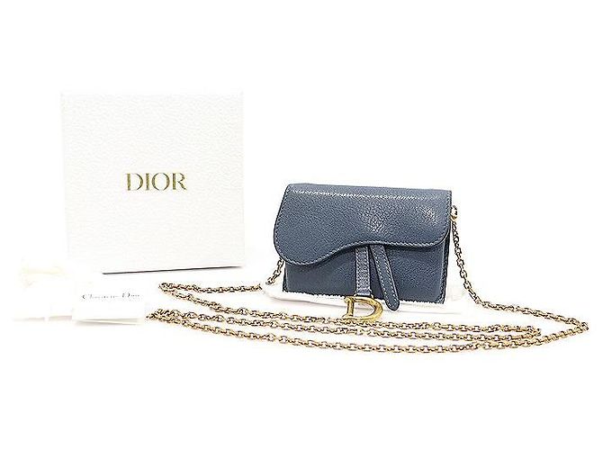 Saddle Dior Borsa a tracolla nano in pelle di capra denim scuro con catena Blu - vista 2