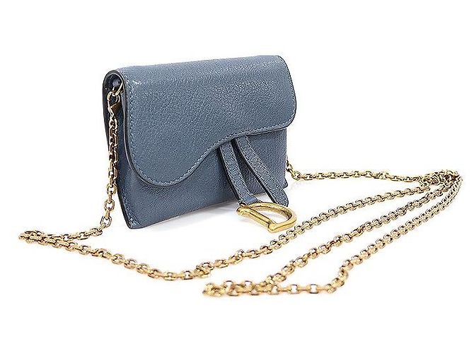Saddle Dior Borsa a tracolla nano in pelle di capra denim scuro con catena Blu - vista 3