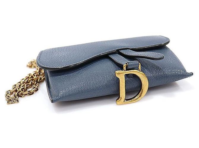 Saddle Dior Borsa a tracolla nano in pelle di capra denim scuro con catena Blu - vista 5