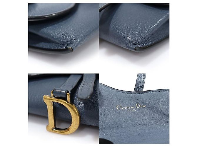 Saddle Dior Borsa a tracolla nano in pelle di capra denim scuro con catena Blu - vista 7