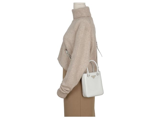 Tote Prada Borsa a spalla piccola spazzolata Bianco - vista 12