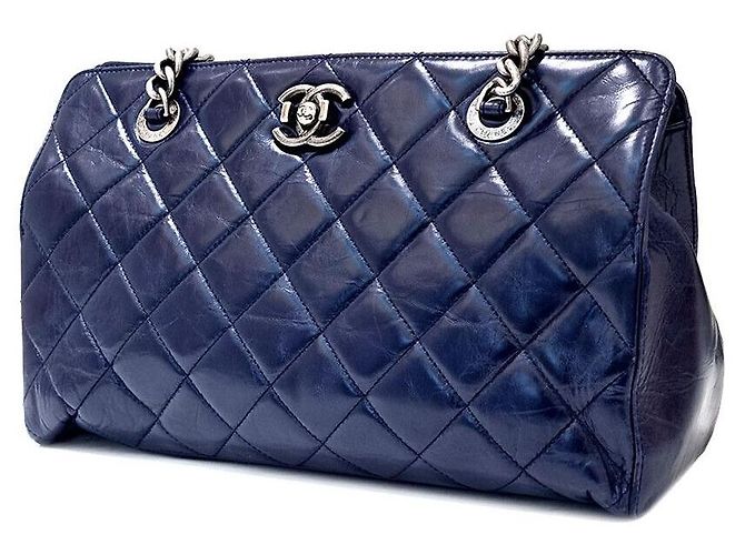 Chanel Borsa a spalla in pelle di vitello con catena Blu - vista 2