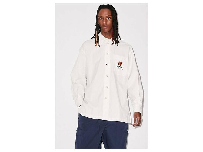 Kenzo Camicia overshirt con ricamo floreale Bianco - vista 5