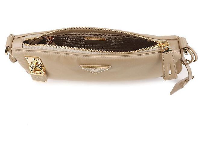 Prada Grande borsa a spalla in pelle Re-Nylon Marrone - vista 7