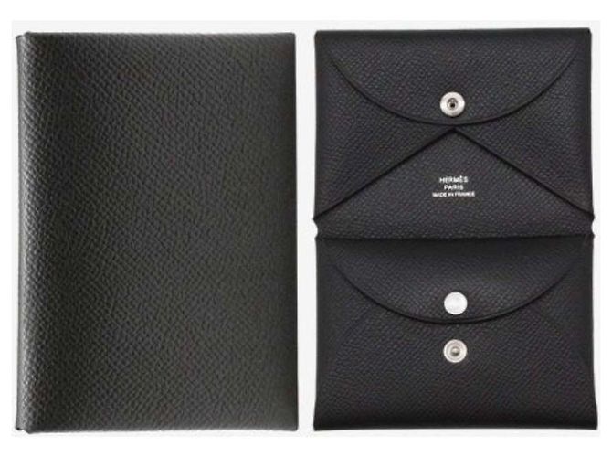 Hermès Calvi Duo Kartenhalter Epsom Palladium Schwarz - Ansicht 2