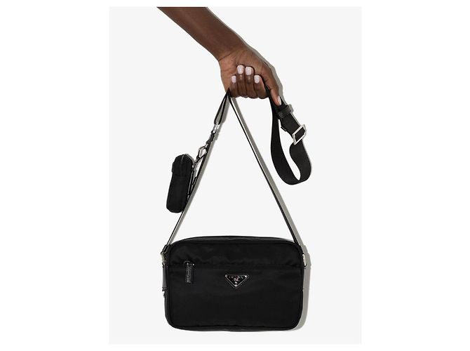 Prada Bolso de hombro rectangular de nailon negro - vue 4