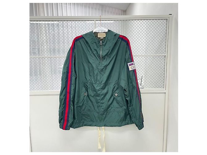Gucci Giacca Anorak con Cappuccio e Logo Web Verde - vista 2