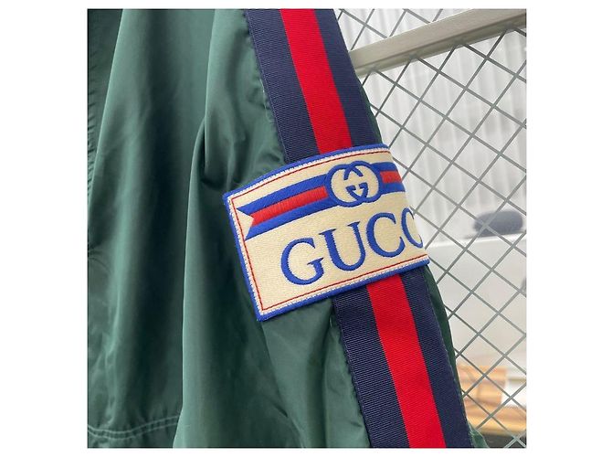 Gucci Giacca Anorak con Cappuccio e Logo Web Verde - vista 3