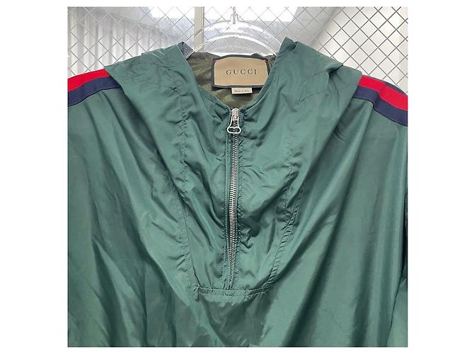 Gucci Giacca Anorak con Cappuccio e Logo Web Verde - vista 4