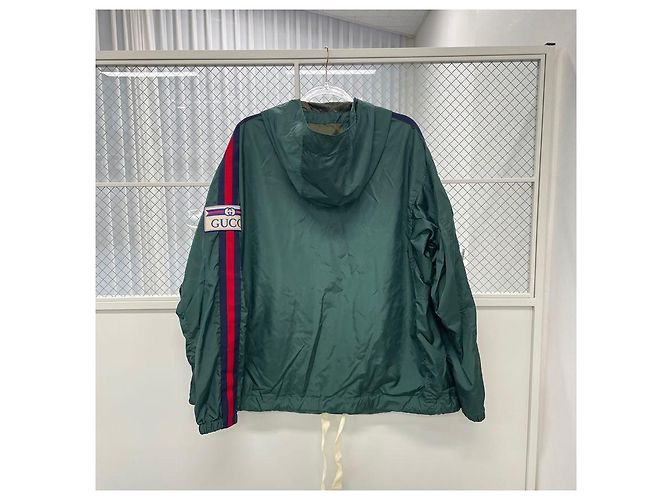 Gucci Giacca Anorak con Cappuccio e Logo Web Verde - vista 5