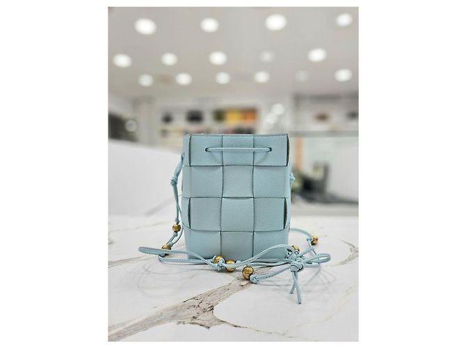 Bottega Veneta Mini borsa a secchiello Intrecciato Blu - vista 4