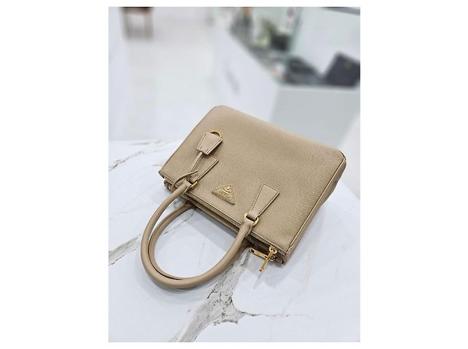 Prada Borsa Tote Media Saffiano Beige Sabbia Marrone - vista 12