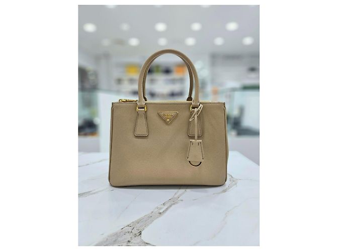 Prada Borsa Tote Media Saffiano Beige Sabbia Marrone - vista 15