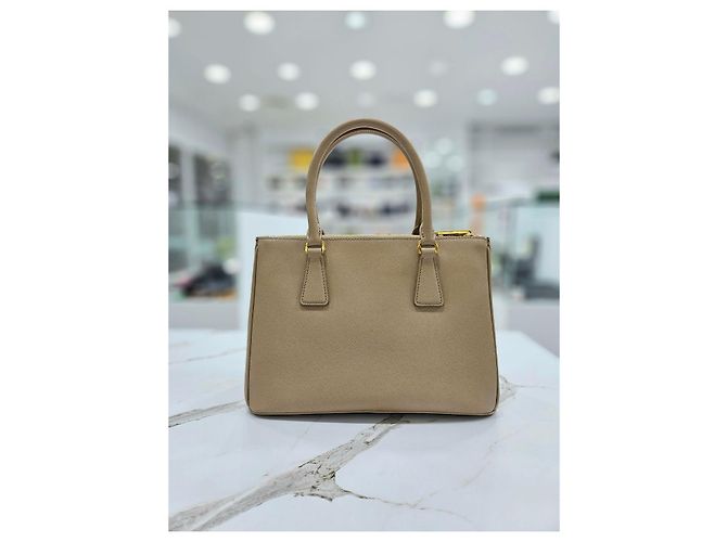 Prada Borsa Tote Media Saffiano Beige Sabbia Marrone - vista 6