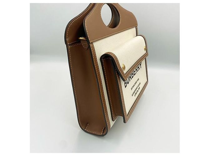 Burberry Borsa mini tote a due toni in tela e pelle marrone - vista 2