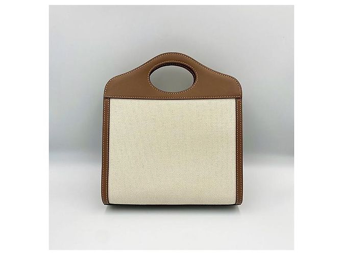 Burberry Borsa mini tote a due toni in tela e pelle marrone - vista 4