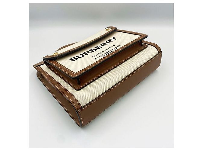 Burberry Borsa mini tote a due toni in tela e pelle marrone - vista 5