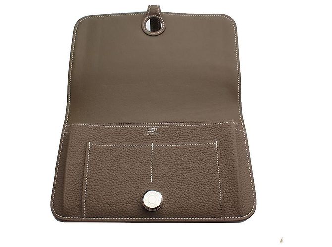 Hermès Cartera larga de plata Dogon Duo Etaupe Castaño - vista 5