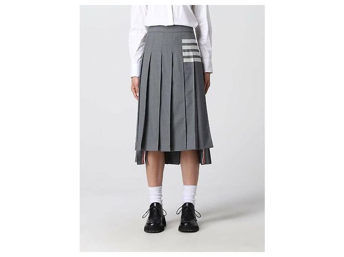 Thom Browne Falda plisada de lana tejida plana - vista 4