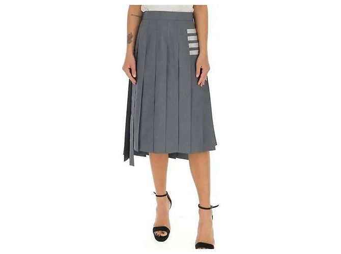 Thom Browne Falda plisada de lana tejida plana - vista 5