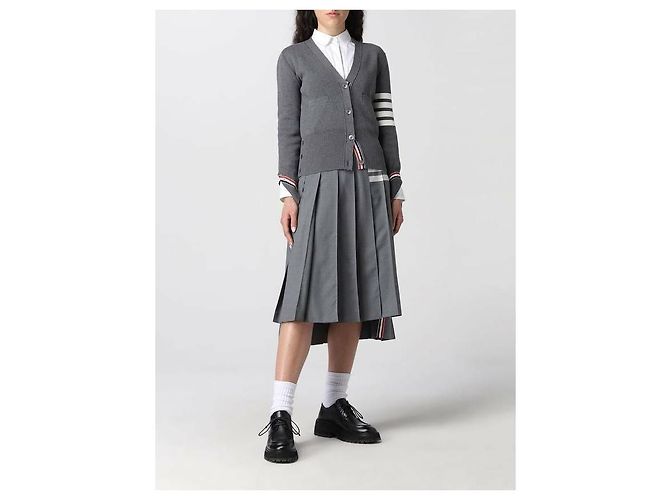 Thom Browne Falda plisada de lana tejida plana - vista 6