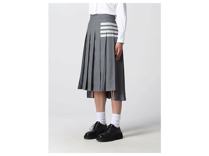 Thom Browne Falda plisada de lana tejida plana - vista 7