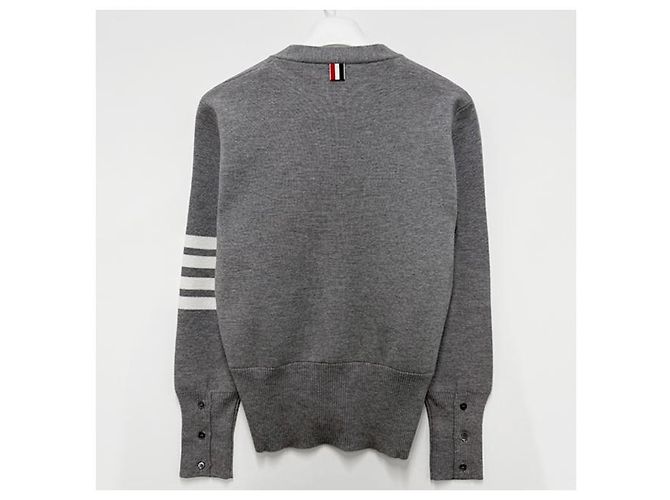 Thom Browne Cárdigan de lana con rayas diagonales y punto Milano gris claro Castaño - vista 12