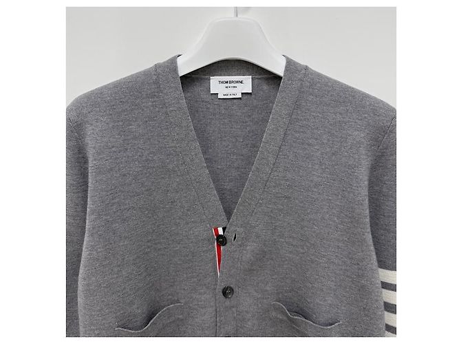 Thom Browne Cárdigan de lana con rayas diagonales y punto Milano gris claro Castaño - vista 13