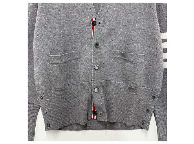 Thom Browne Cárdigan de lana con rayas diagonales y punto Milano gris claro Castaño - vista 14
