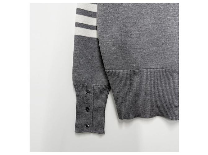 Thom Browne Cárdigan de lana con rayas diagonales y punto Milano gris claro Castaño - vista 16