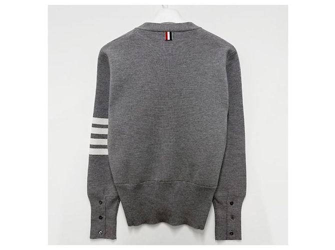 Thom Browne Cárdigan de lana con rayas diagonales y punto Milano gris claro Castaño - vista 2