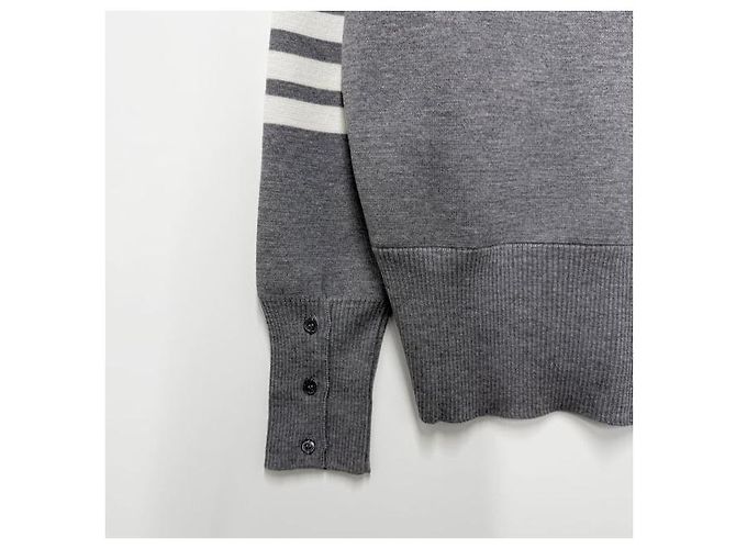 Thom Browne Cárdigan de lana con rayas diagonales y punto Milano gris claro Castaño - vista 6
